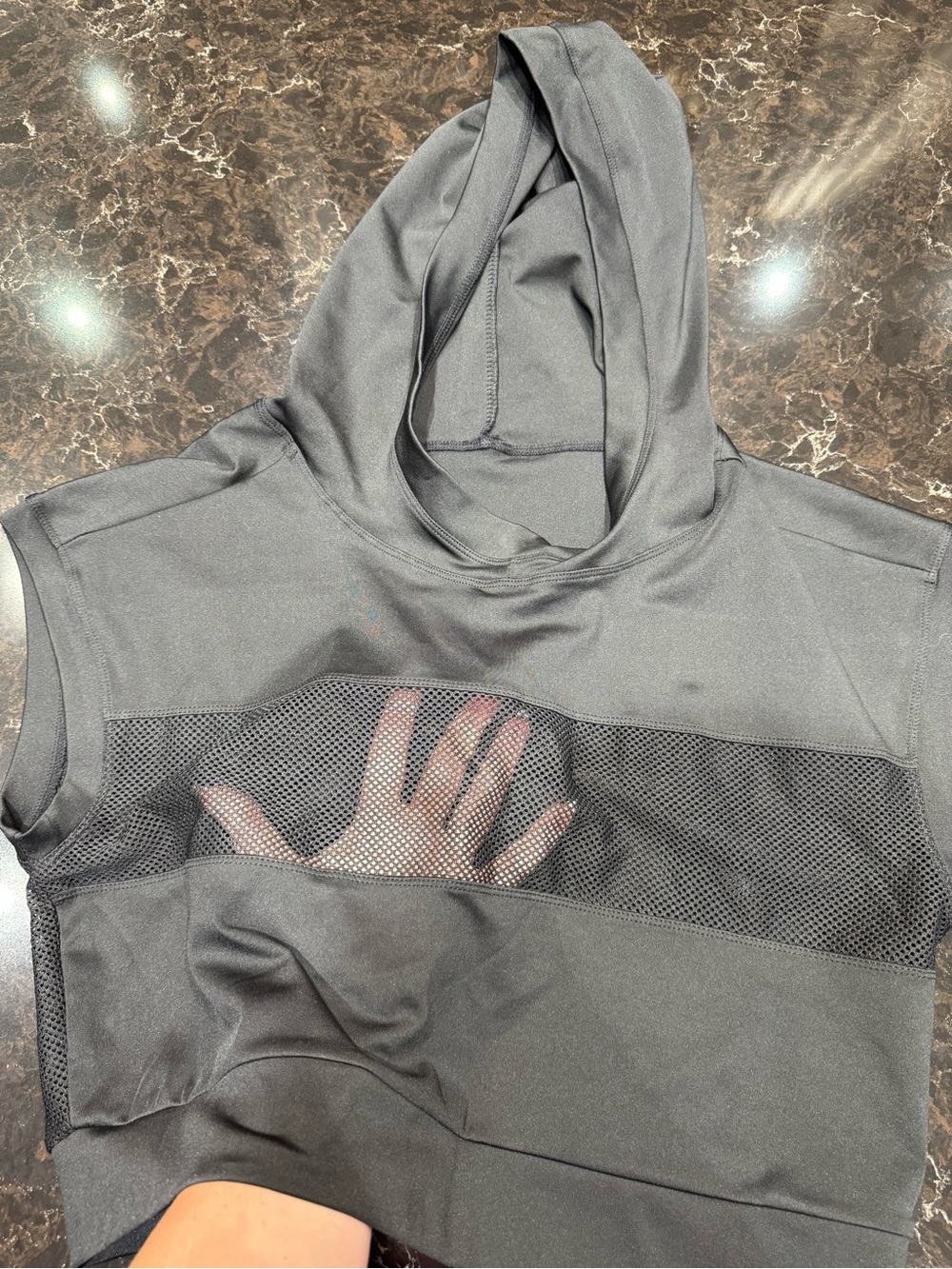 SHEIN Black Sleeveless Hooded Tank with Mesh Panel